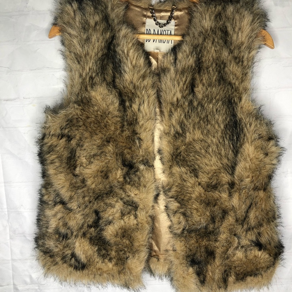BB Dakota Womens Faux Fur Vest Tan Black Size Medium Mobwife